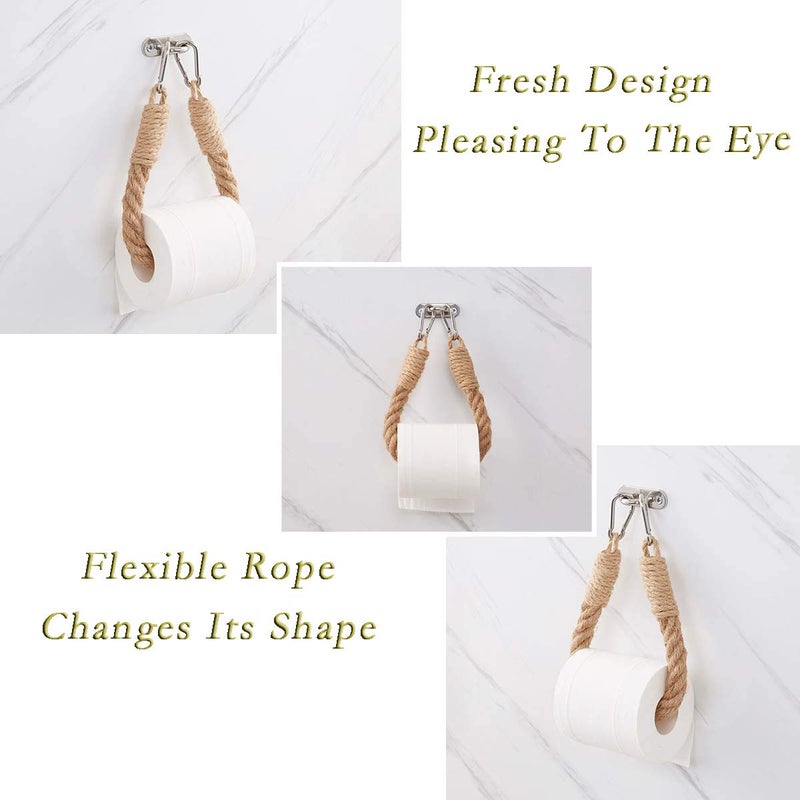 Amerla 2 Piece Nautical Rope Toilet Paper Holder Vintage Wall-Mounted Towel Rack Ocean Beach Bathroom Home Decor - Image 2